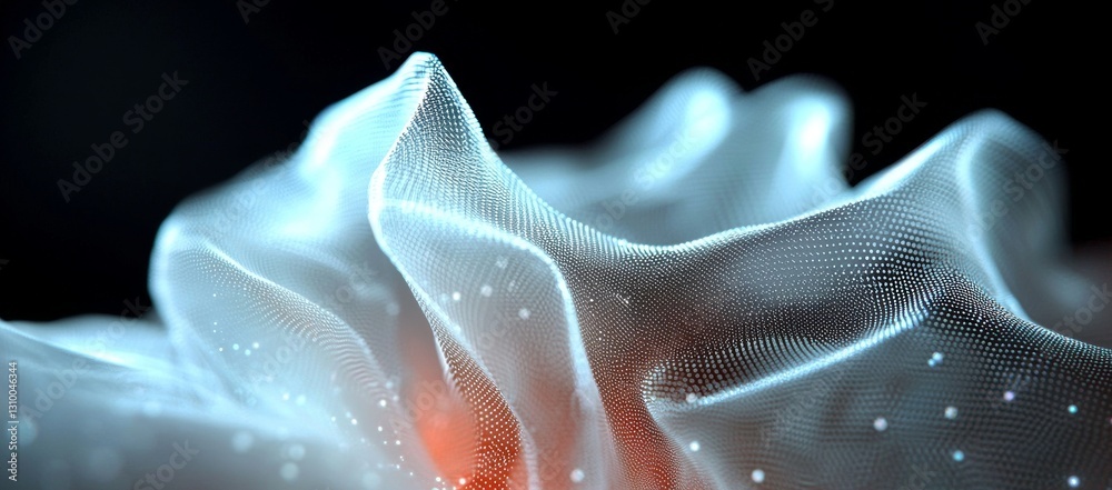 Poster a 3d representation of internet connections in cloud computing, shown as an embossed mesh with dot l