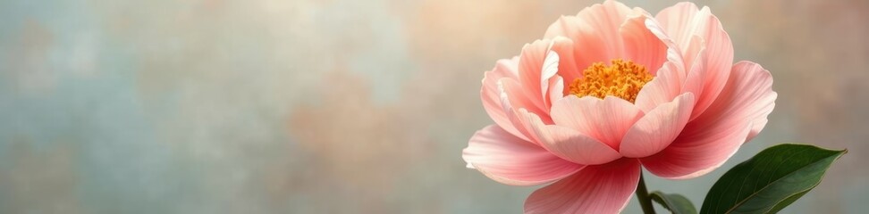 Intricate crepe paper peony, solitary bloom, soft peach tones , isolated, wedding decor