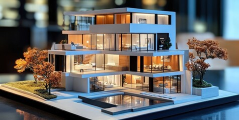 An artistic interpretation of a current house model featured indoors.