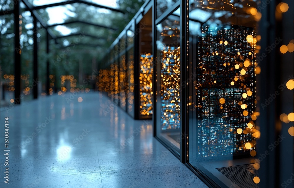 Poster data center room storage systems are showcased in a 3d rendering featuring a connection network of s