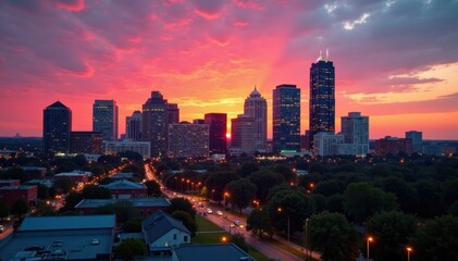 Modern Jackson MS skyline, buildings at sunset, lights, metropolis