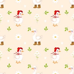 Cute Goose and Daisy Seamless 