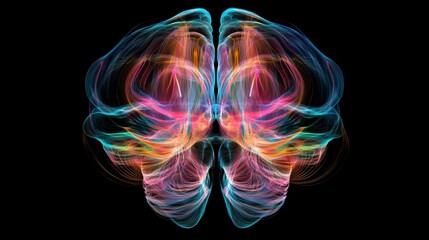 Abstract brain illustration, vibrant colors, digital art, possible use in scientific or educational media
