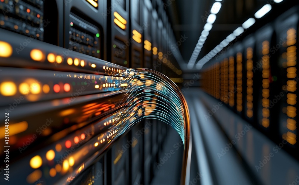  server racks are housed in a computer network security server room within a data center, shown throu