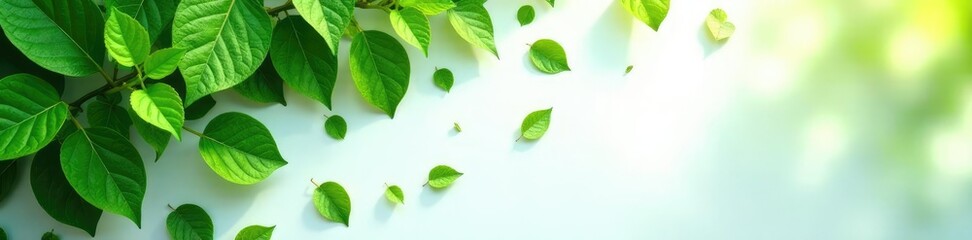 Dense green leaves scattered on a white surface, plant life,