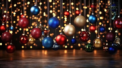 A beautiful display of holiday baubles hangs gracefully above, enhancing the decor.