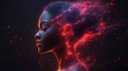 Cosmic Dream: Woman Silhouette in Sparkling Nebula - Transcendence and Cosmic Connection