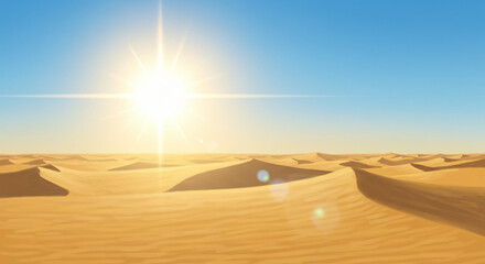 Bright sun over desert landscape for nature blogs, travel sites, and environmental awareness