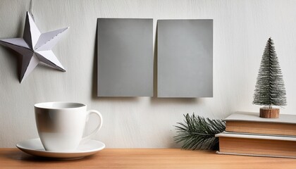 Minimalist Design Charming Blank Greeting Cards Arranged on a Bright White Living Room Wall, Creating an Inviting and Elegant Atmosphere for Special Occasions