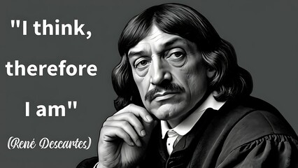 Portrait of French Philosopher René Descartes with His Famous Saying "I Think, Therefore I Am"