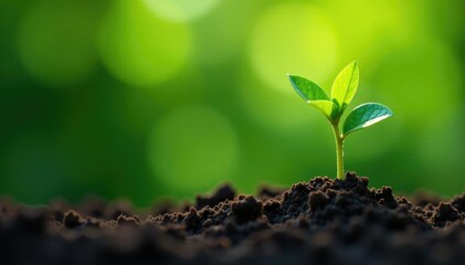 Freshly planted flower sprout with green leaves, plant, leaf, growth