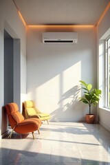 Modern air-conditioned interior, minimalist design, temperature, technology