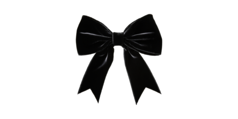 Elegant black velvet bow with ribbon tails isolated on transparent background