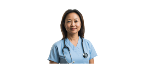 Healthcare professional in blue scrubs with stethoscope isolated on transparent background