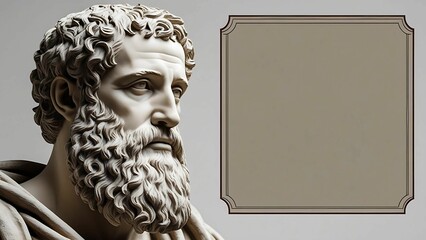 Sculpture of philosopher Plato with Blank Transparent Canvas for Quotes