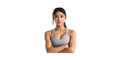 Fit woman in sportswear with arms crossed isolated on transparent background