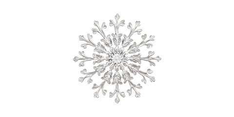 Intricate silver snowflake ornament design isolated on transparent background