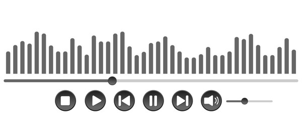 Media music player interface isolated on a white background. Multimedia frame template for a live stream window and player. Online broadcasting, multimedia navigation, and music application mockup.  