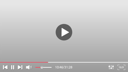 Simple media player in gray color.  Format 16:9 design template for web and mobile apps flat style. Mockup. Vector illustration
