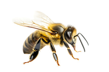 Detailed closeup of a honeybee on high resolution image legs macro wings on transparent background