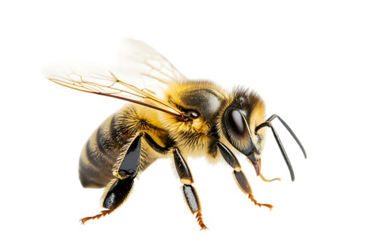 Detailed closeup of a honeybee on high resolution image legs macro wings on transparent background