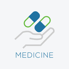 Pills with hand medical icon solid style vector.