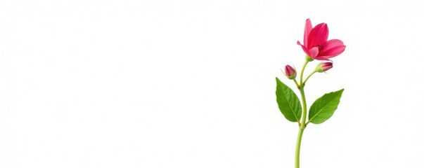 Single flower stem with leaves isolated on white, leaves, isolated, plant