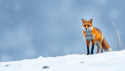 Fototapeta premium Graceful red fox in winter landscape snowy environment wildlife photography serene atmosphere