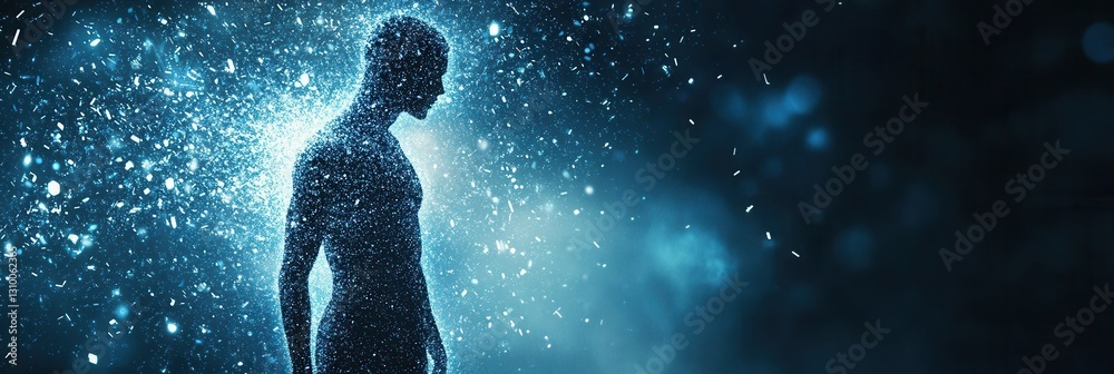 Aufkleber Futuristic digital particles form silhouette of human symbolizing AI in modern politics Generative AI