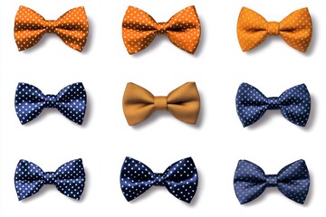 Collection of Colorful Polka Dot Bow Ties - A vibrant collection of bow ties in orange, blue, and yellow with polka dot designs, perfect for formal events and fashion enthusiasts