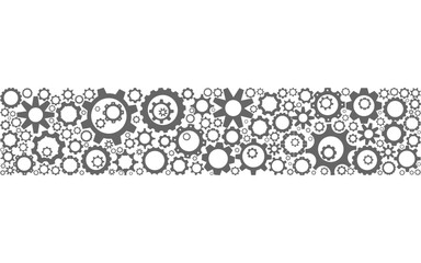 Horizontal belt with smooth edges consisting of different gears of different sizes on a white background