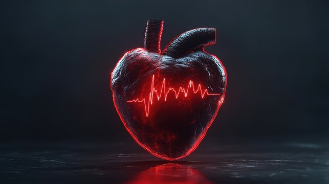 Anatomical Heartbeat: Pulsating Life Force Revealed in Stunning Red Neon Detail, Dark and Mysterious
