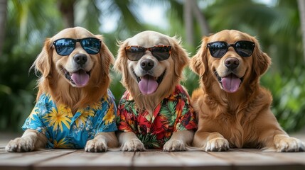 Two Dogs in Sunglasses and Hawaiian Shirts for Summer Fun