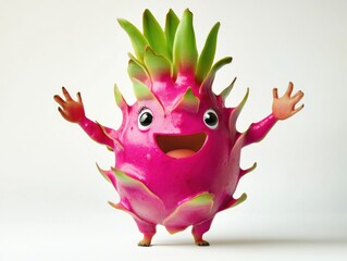 Fototapeta premium Happy dragon fruit character, cartoonish design