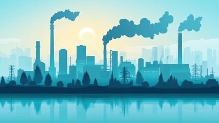 Fototapeta premium Industrial Skyline Reflection: A Cityscape Silhouette Amidst Nature's Hues