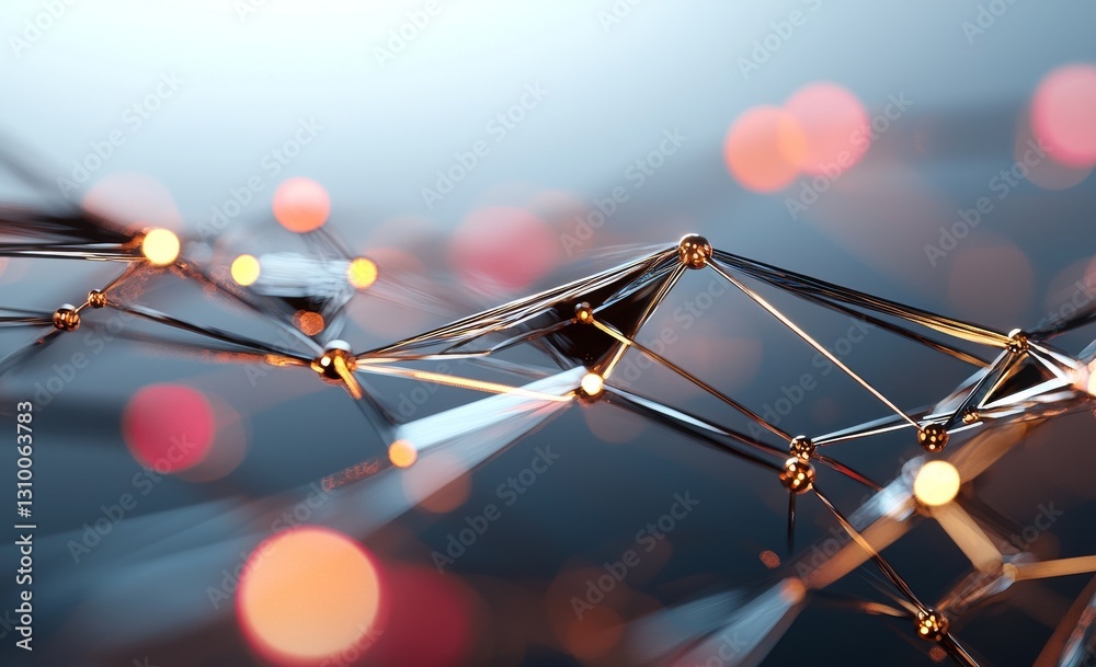 Poster a 3d illustration of blockchain within a global network, incorporating neural networks and stock con