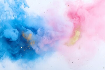 Obraz premium Pink and blue smoke bomb with hints of gold watercolour painting background for gender reveal boy or girl pregnancy baby oh baby party