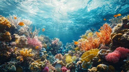 Naklejka premium coral blue water background, underwater life, underwater scenery, blue water background