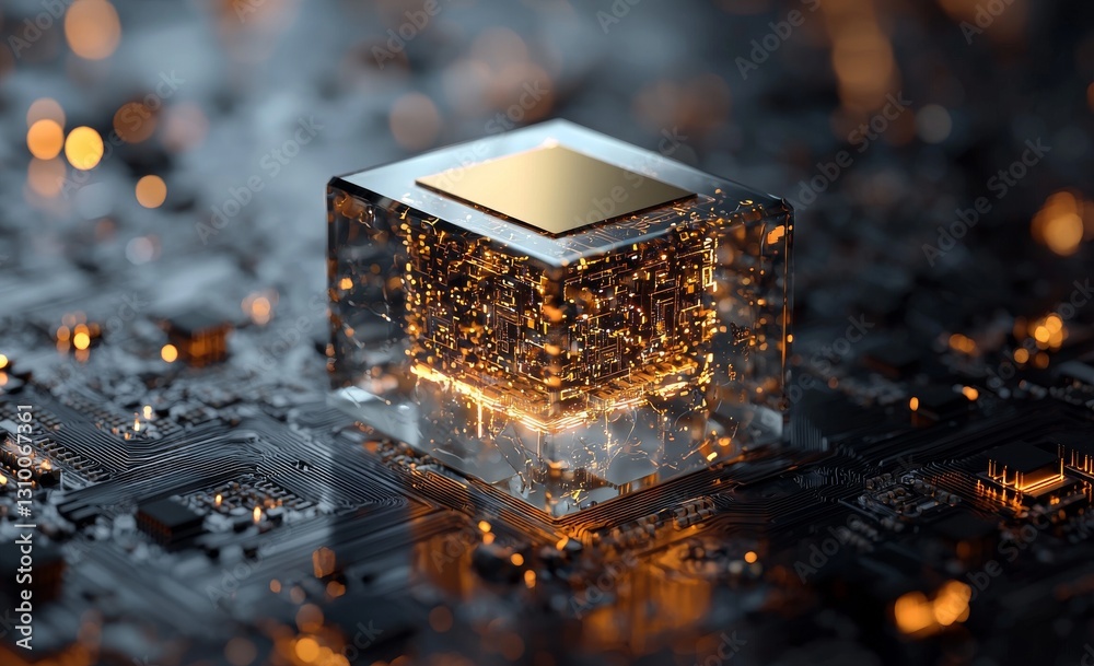 Poster a modern gpu card is shown in a close-up view with a 3d circuit rendering