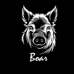 Boar head on black background. hand drawing. Not AI, Vector illustration.