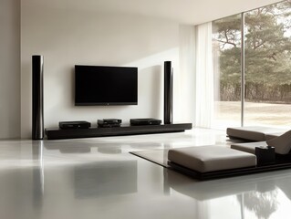 A modern living room setup showing television and entertainment system
