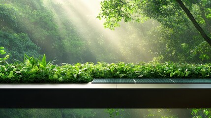 Lush Green Plants with Sunlight Filtering Through Dense Forest in Serene Environment