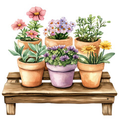 PNG  Flower pots flowers illustration watercolor.