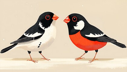 Birds Facing, Soft Background, Illustration