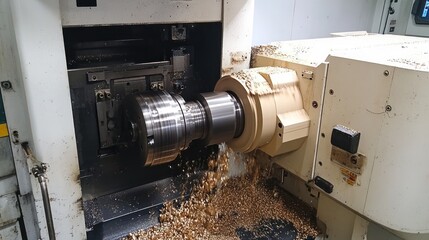 CNC machine cutting wood in a workshop