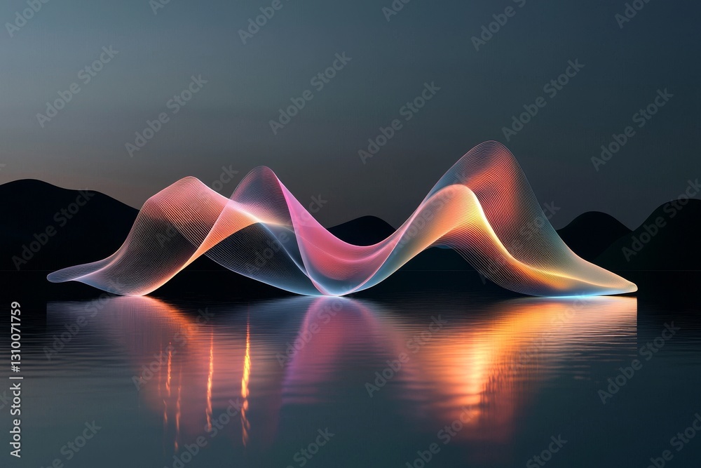 Poster a 3d rendered abstract background is characterized by dynamic wavy lines on the floor that glow with