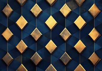 Fototapeta premium Abstract geometric blue and gold diamond pattern.
