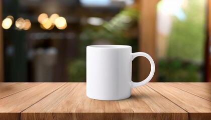 Minimalist White Mug Against a Rustic Wooden Background, A Versatile Canvas for Digital Art, Home Decor, and Design Inspiration
