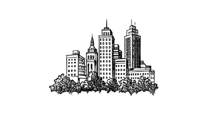 Naklejka premium Urban skyline illustration featuring historic and modern buildings in a harmonious blend of architectural styles