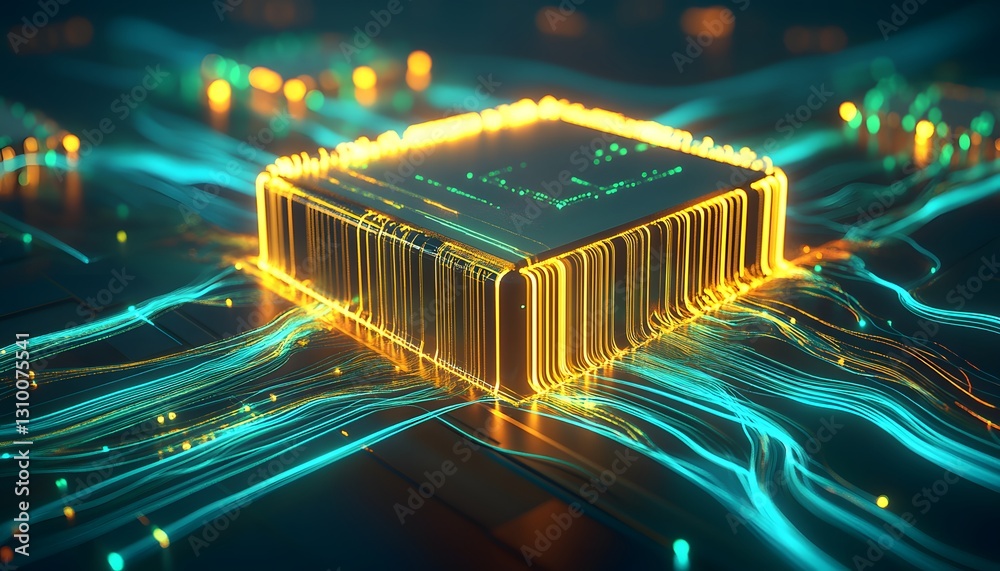 Poster illuminated central processing unit with data streams